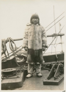 Image of Inuit man in furs, aboard